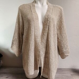 Eileen Fisher Cream Cardigan Size 2X Linen Blend Knit Kimono Sleeve Lagenlook